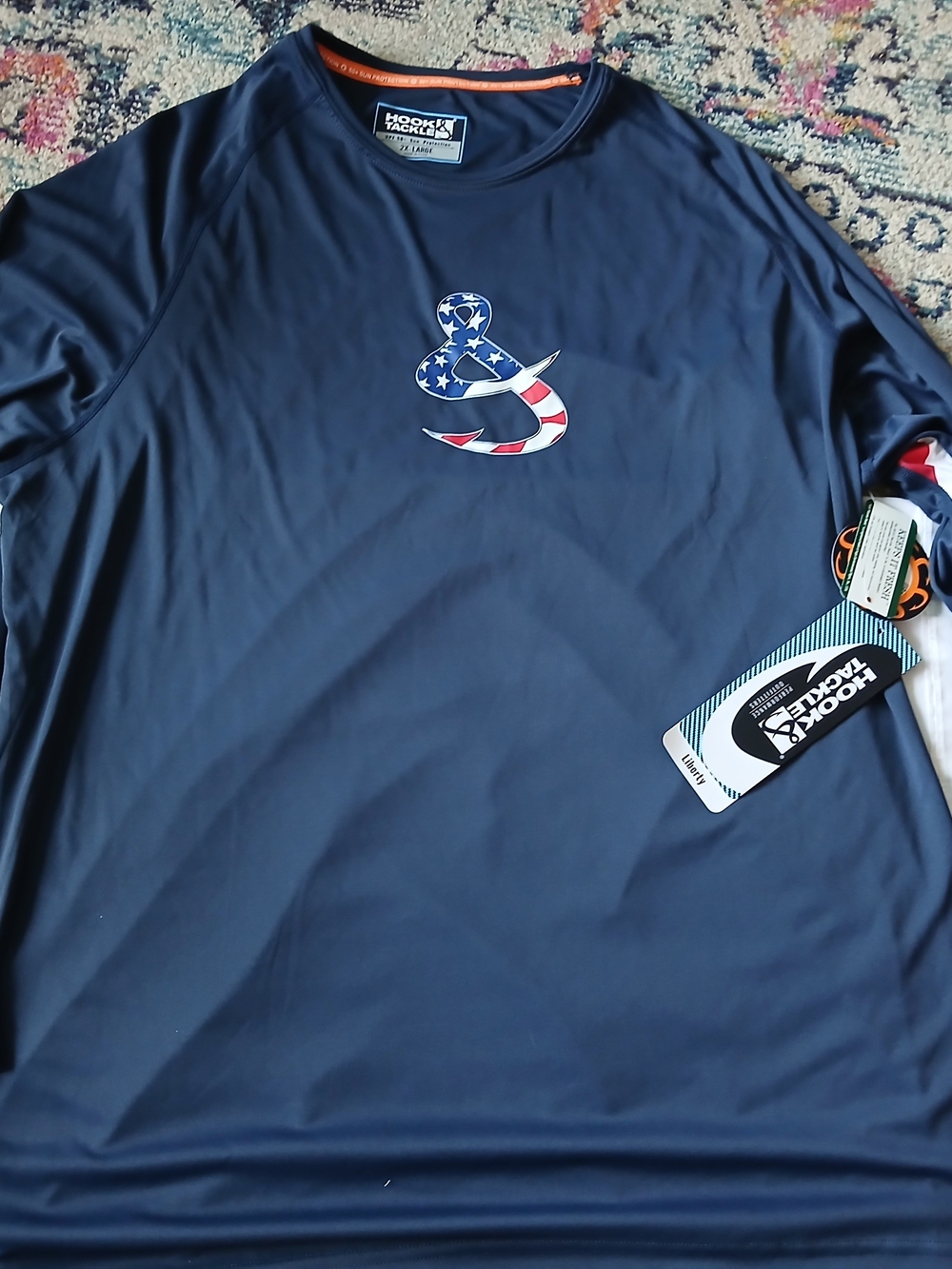 Hook & Tackle Navy Performance Tee with American Flag Logo 2x Large